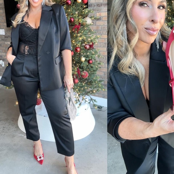 Black satin blazer - oversized relaxed fit collared & button front detail - Picture 11 of 11